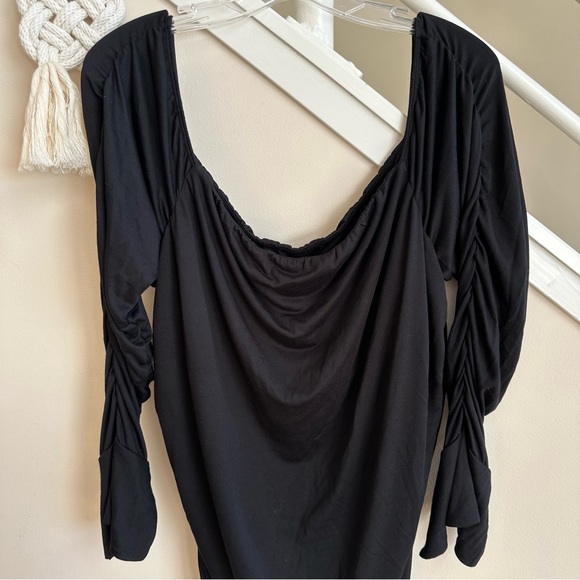 NWT WAYF Kerry Ruched Off the Shoulder Long Sleeve Bodycon Mini Dress Black 3X - Picture 8 of 16
